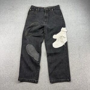 Vintage RAW BLUE Air Force Sneaker Y2K 3D Embroidered Baggy Jeans Shoe 36x32